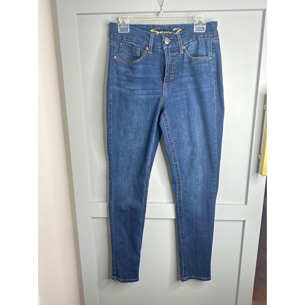 Seven7 Tummyless High Rise Skinny Jeans Women's Size 6 Blue‎ Stretch Denim